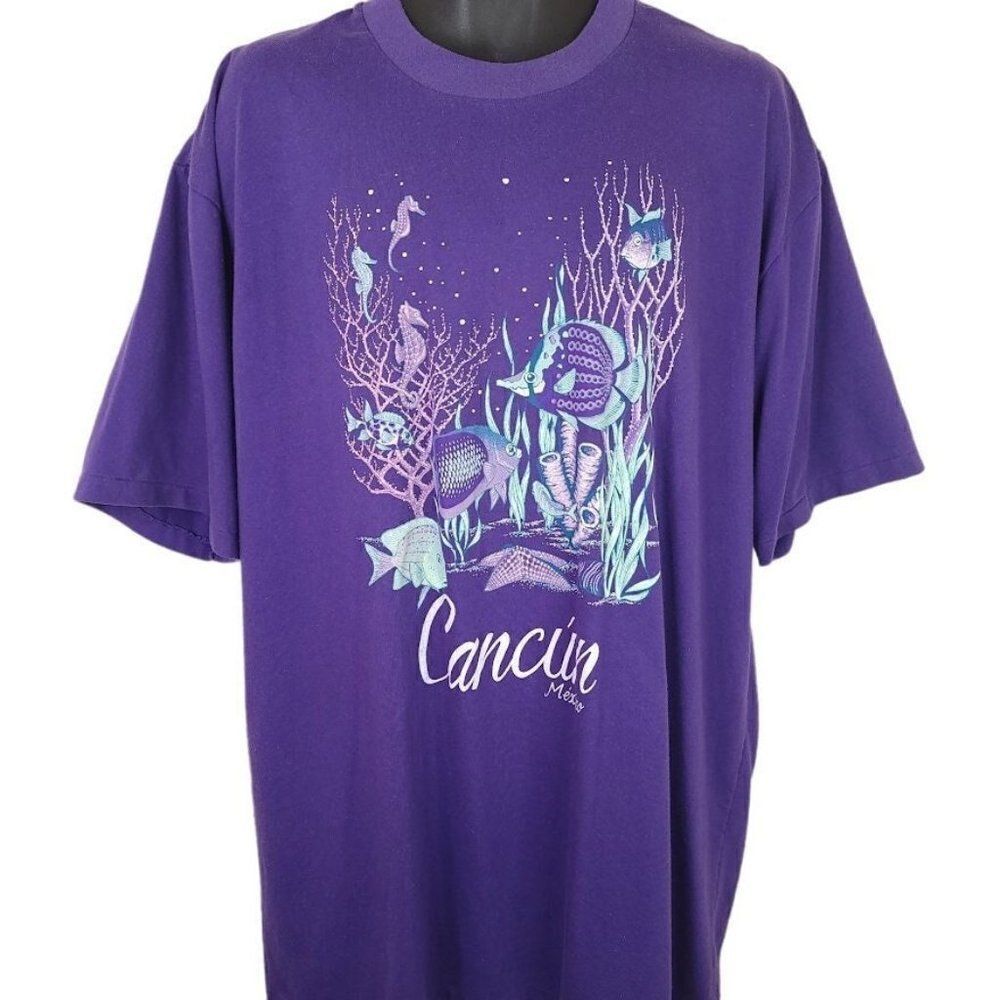 Cancun Mexico T Shirt Vintage 80s Sleep Tropical Fish Coral Reef Mens Size 2XL